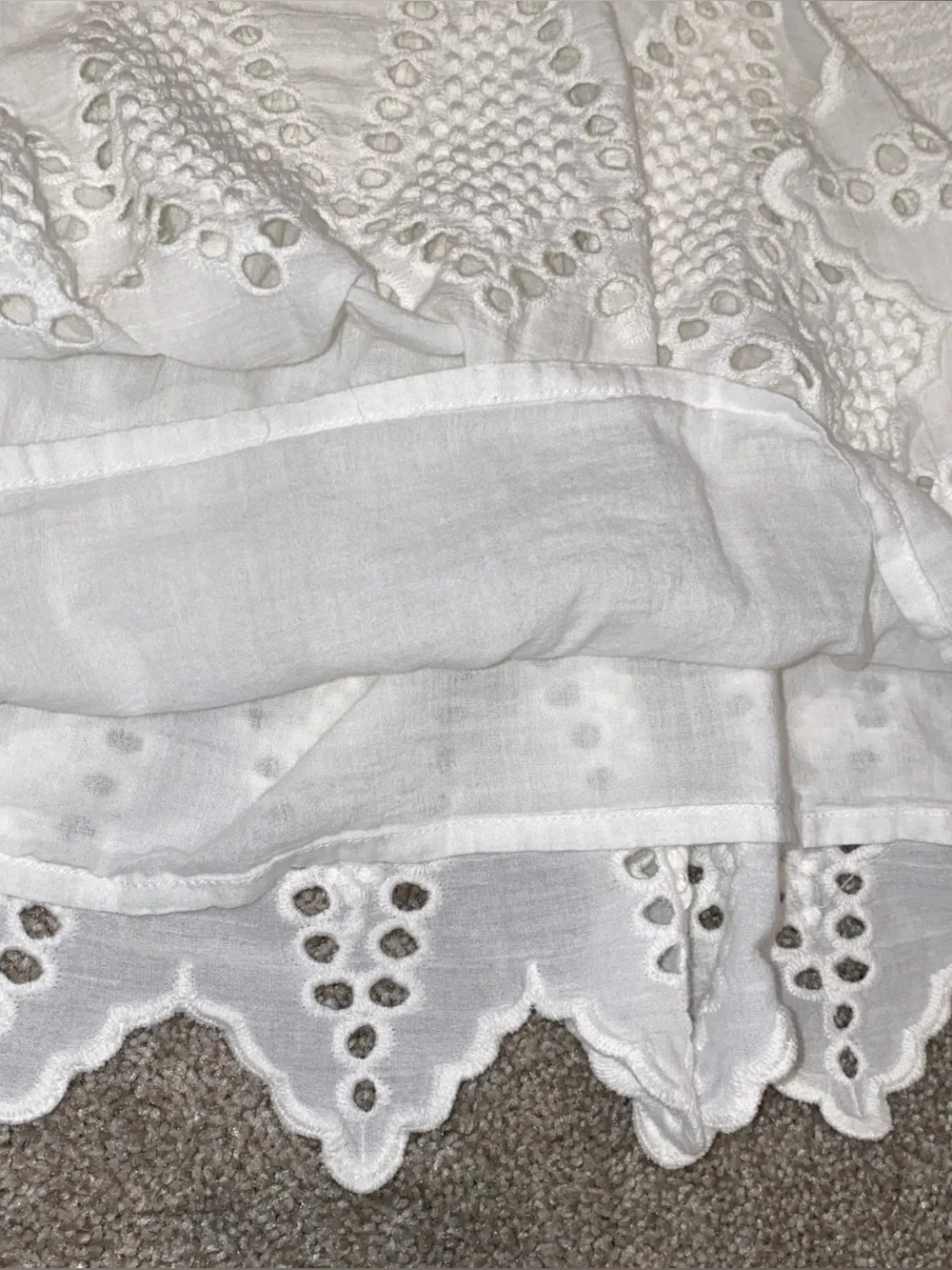Ulla Johnson White Mini Skirt Size 2 Smocked Waist Scalloped Eyelet Hem Cotton